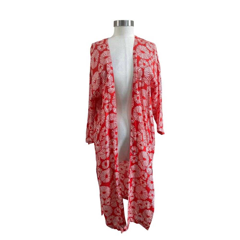 LOFT Red Tropical‎ Kimono Cover Up XS/S Rayon Beach Swim Lightweight Resort